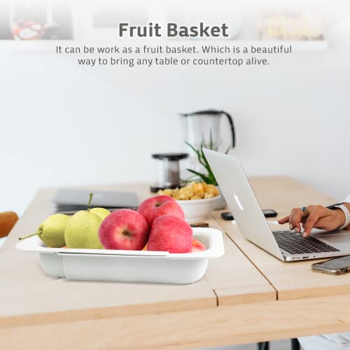 Komzon Extendable Colander Strainer Over The Sink, Retractable Kitchen Sink Basket To Wash Vegetables And Fruits, Food Strainers To Drain Pasta And Dry Dishes, Plastic Colanders For Sink White #TOP6