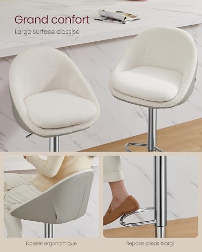 Tabouret de Bar Réglable Tissu/Pu Blanc Crème VASAGLE