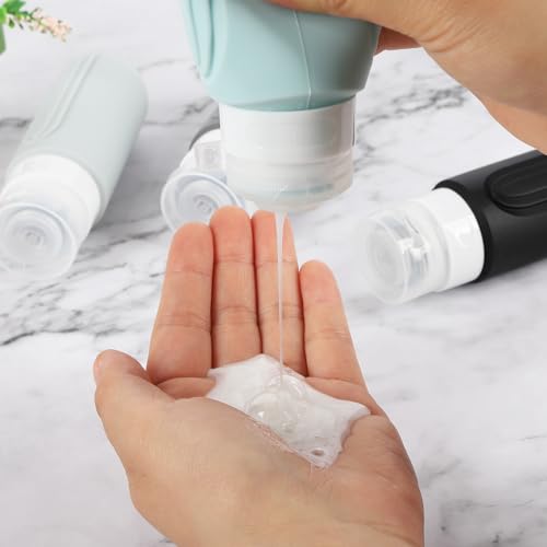 Travel Bottles Set for Toiletries, TSA Approved Travel Containers Leak Proof Silicone Squeezable Travel Accessories 2oz 3oz for Shampoo Conditioner Lotion Body Wash (Black)4