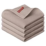 Artoid Mode Waffel Braun 100% Baumwolle Weiche Küchentücher Geschirrtücher, 4er Set 34x34 cm Waschbar Saugfähig Spüllappen Reinigung Küchen