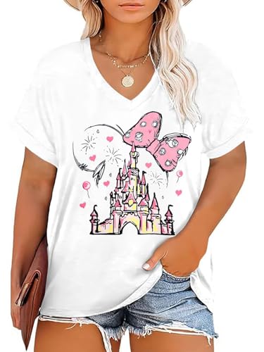 Plus Size Magic Kingdom Shirts for Women Castle Graphic T Shirt Cute Holiday Shirt Princess Tee Funny Vacation Tops
