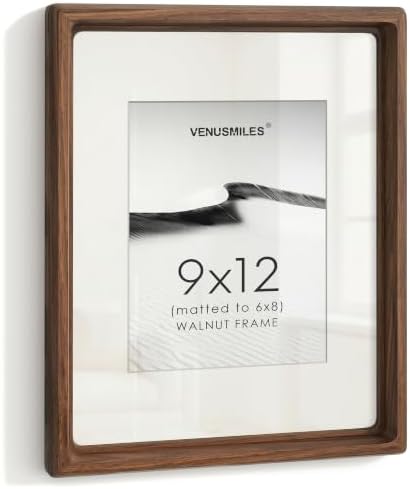 9x12 Picture Frame, Solid Walnut Wood Frame Matted for 6x8 Photos