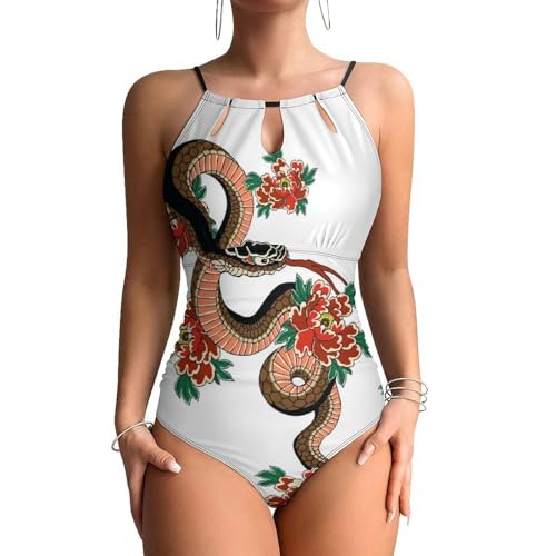Maillot de bain une pièce femme gainant monokini imprimé serpent fleur
