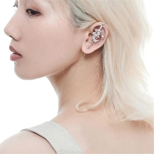 MYNOCK Myth of the Moon Ear Hook Needle Piercing Earring, ear hook needle earrings, myth of the moon earrings hook for Women (4PCS white+black)