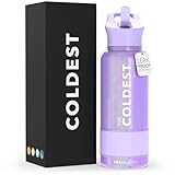 Coldest Sports Water Bottle with Straw Lid Vacuum Insulated Stainless Steel Metal Thermos Bottles Reusable Leak Proof Flask for Sports Gym(32 oz, Saturns Moon Purple Glitter) -  The Coldest Water