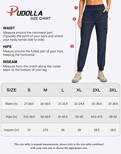 Pudolla Women's Hiking Jogger Pants Lightweight Travel Cargo Pants With Zipper Pockets High Waist For Golf Camping Black L #TOP5