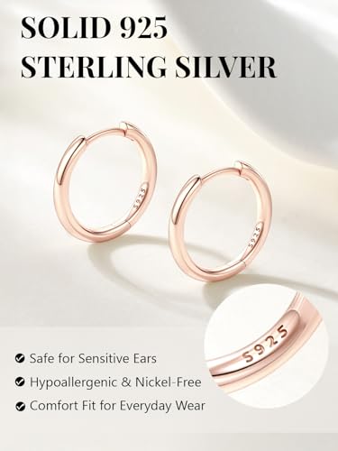 Image of Silvora 14K Gold Plated Huggie Hoop Earrings for Women, Small Sterling Silver Hoops, Hypoallergenic Cartilage Earrings for Sensitive Ears 8 /10 /12 /14 /16 /18 /20MM