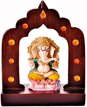 Purpledip Ganesha Statue Under Temple Arch: Unique Idol for Table Top, Home Temple, or Car Dashboard (11374)