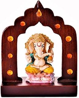 Purpledip Ganesha Statue Under Temple Arch: Unique Idol for Table Top, Home Temple, or Car Dashboard (11374)