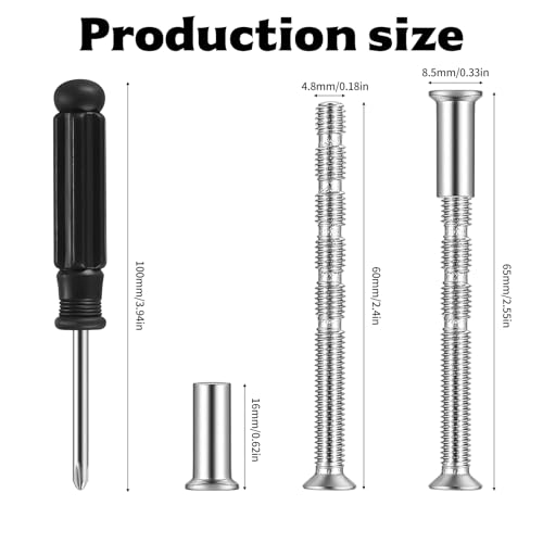 TVNYOUJIA 40 Pcs M5 Door Handle Fixing Screws and Sleeves(20 Screws+20 Bolts), Nickel Plated Connecting ​Screws Bolts Sleeves Male to Female for Door Handle Cabinet Drawers, with Mini Screwdriver