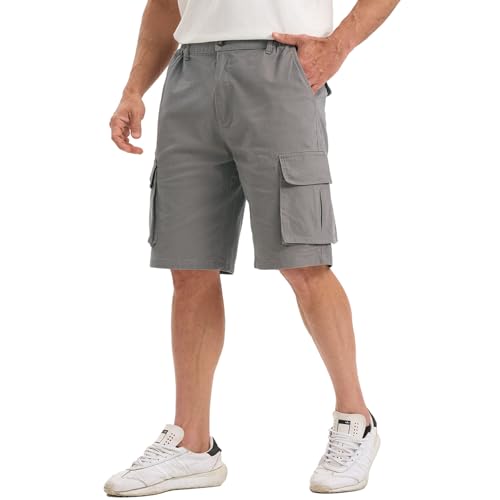 Image of JustSun Mens Shorts Cargo Summer Casual Cotton Shorts Men with Multiple Pockets Combat Work Shorts for Men UK Classic Chino Pants Grey S