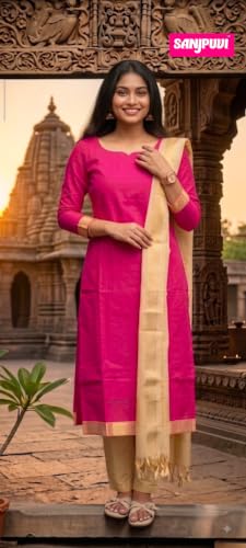 Image of SANJ Mangalagiri Cotton Unstitched Dress Material for Womens dress Unstitched Traditional salwar suit | TOP | Bottom | Duppatta
