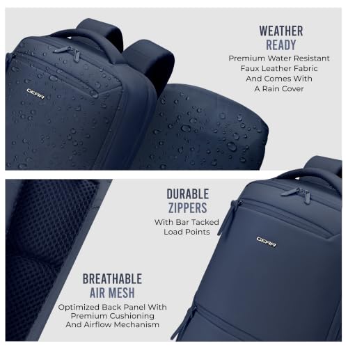 Image of Gear Armour 19 inch /28L Large Faux Leather Anti Theft Water Resistant Laptop Backpack with Raincover | Travel Backpack | Casual Backpack for men /women (Navy)