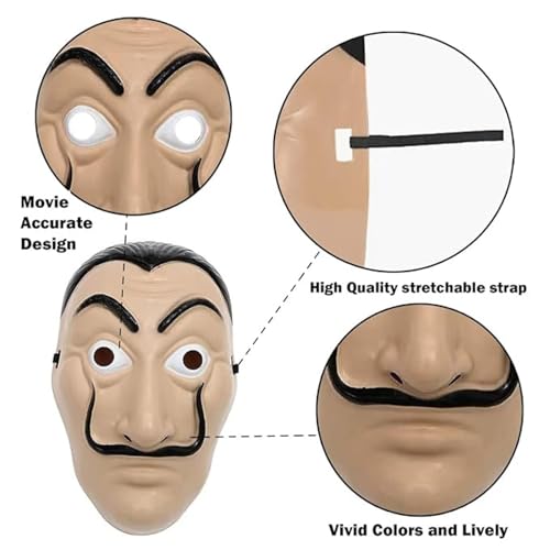 Image of WANNA PARTY Pack of 1, La Casa de Papel Mask Money Heist Salvador Dali Face mask| Money Heist Mask | Fun Party Face Mask Set for Birthday Surprise |Kids and Adult Party Favor