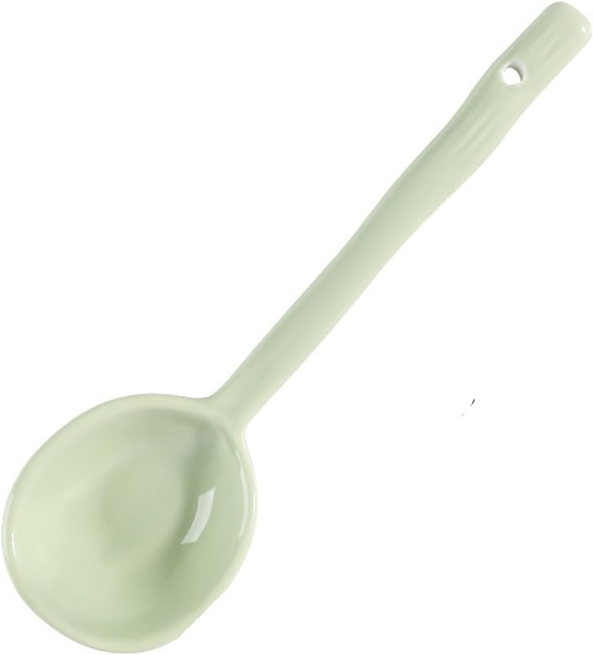 Soup Spoon 2-piece Japanese Long Handle Ceramic Household Small Porcelain Stirring Coffee Ice Cream Scoop(Green)