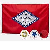 Double Sided Arkansas State Flag 3x5 Outdoor The Longest Lasting AR Flags Heavy Duty 210D Nylon, Sewn Stripes, Embroidered, Stronger Brass Grommets,4 Stitched Hemming, Perfect for Outside