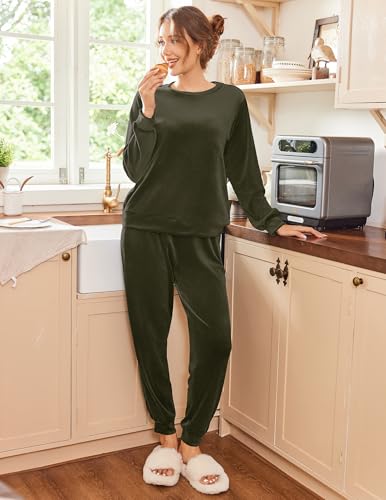 Ekouaer Womens Pajamas Sets Long Sleeve Soft Sleepwear 2 Piece Velvet Pjs Lounge Sets with Pockets
