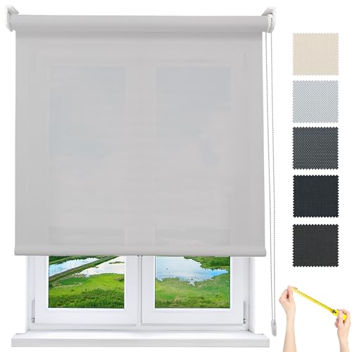 Estor Enrollable Screen 1% 68 x 280 cm - A Medida Desde 40 a 300 cm de Ancho. Gris Perla. Intimidad y Aislamiento Frio y Calor. Estor Termico para Pared o Techo