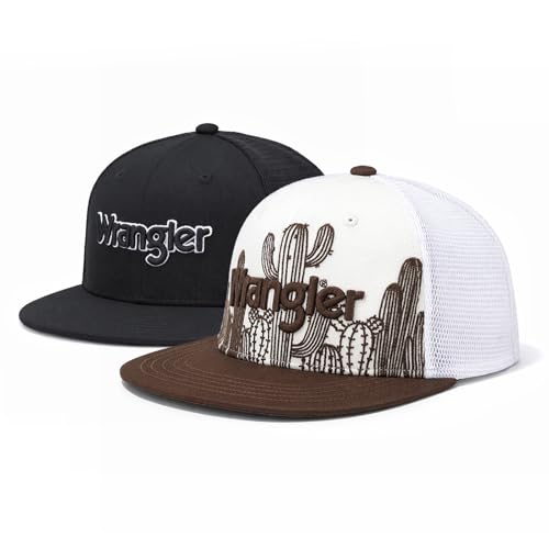 Montana West X Wrangler Snapback Hat 2-Pack Breathable Mesh Back Trucker Caps with 7-Panel Adjustable