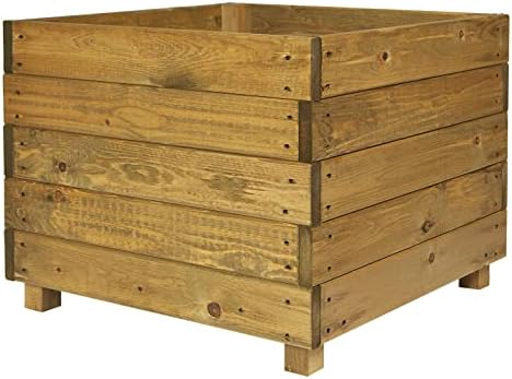 Ruddings Wood Large Square Wooden Garden Planter Plant Flower Trough Timber Box Outdoor Herb Vegetables Pot, Brown