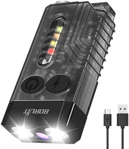 BORUIT V10 Small Powerful Keychain Flashlight with 365nm UV Red Green Blue Light,High Lumens USB C Rechargeable Mini Pocket LED EDC Flash Light-14 Modes,Tail Magnet,Beeping Sound,Black