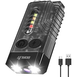 BORUIT V10 Small Powerful Keychain Flashlight with 365nm UV Red Green Blue Light,High Lumens USB C Rechargeable Mini Pocket LED EDC Flash Light-14 Modes,Tail Magnet,Beeping Sound,Black