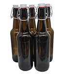 DIAH DO IT AT HOME 10 x 500ml (16.9 oz) Amber Glass Bottles with Plastic Swing Tops - Empty Reusable Flip Top Brewing Bottles for Craft Beer, Kombucha, Cider, Mead & Carbonated Drinks