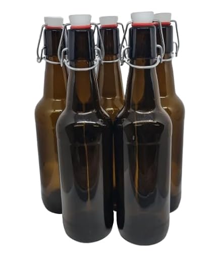 Diah Do It At Home Brown 10 X 500Ml (16.9 Oz) Amber Glass Bottles With Plastic Swing Tops - Empty Reusable Flip Top Brewing Bottles For Craft Beer, Kombucha, Cider, Mead & Carbonated Drinks