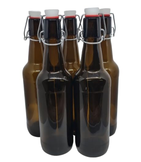 Botella de cerveza de cristal marrón de 500 ml con tapa abatible de plástico, 10 unidades.