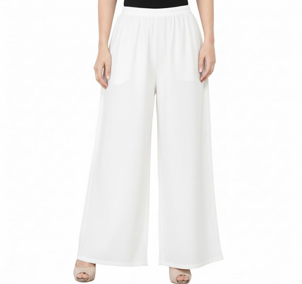 Soft Thick Rayon Plain Palazzo Pants with Wide-Leg Design and Elastic Waist-image-47