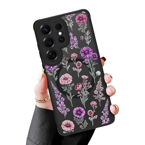 MZELQ Magnetic Case for Samsung Galaxy S26 Ultra, Clear Purple Flower