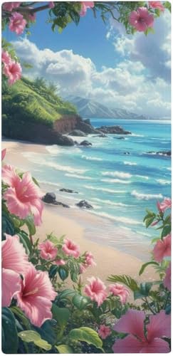 フェイスタオル 薄手 海岸に咲くハイビスカス タオル 吸水 速乾 ふわふわ 柔らか肌触り 美しい熱帯の風景 魅力的な花 フェイシャルタオル 洗顔タオル 大判 家庭用、ホテル、業務用、スポーツなどにも最適 四季通用 73x35cm