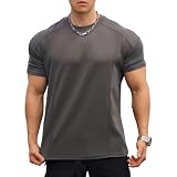 [Manatsulife] Tシャツ メンズ 丸首 筋トレ ストレッチ ボディメイク 無地 綿混 吸汗 通気 DX105 (2XL, ダークグレー)