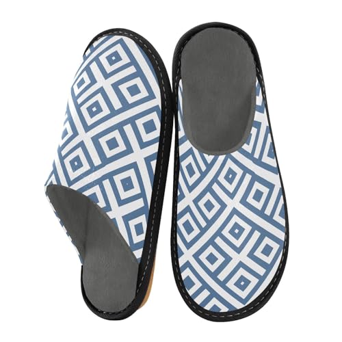 visesunny Women Men's Fuzzy Slippers Plush Warm Winter Blue Square Diamond Cozy House Slippers Comfy Indoor Shoes