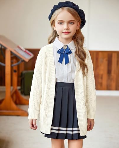 Image of Arshiner Girls Open Front Cardigan Long Sleeve Casual Kids Fall Clothes Solid Thick Chunky Sweater Coat with Pockets