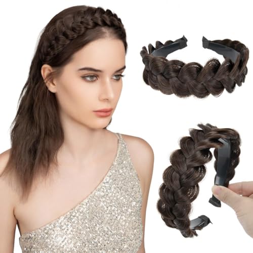 JYIXXZX Serre Tete Tressé, Bandeau Tressé Postiche avec Dents, Bandeau en Cheveux Synthétiques Tressés à 2 Mèches, Bandeaux Accessoires pour Femmes, Hairband Braided Hairpiece (C)
