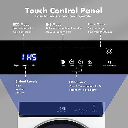 TANGZON 4KG Vented Tumble Dryer, 1400W Freestanding Front Load Compact Tumble Dryer with 3 Heat Settings, Digital Display, Stainless Steel Tub, Timer & Over Heat Protection, Portable Clothes Dryer - Image 4
