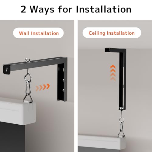 PUTORSEN Universal Projector Screen Ceiling Mount L-Brackets, Wall Hanging Mount 12 inch Adjustable Extension with Hook Kit, Hold up to 80 lbs, for Home Projector and Movie Screens, Black