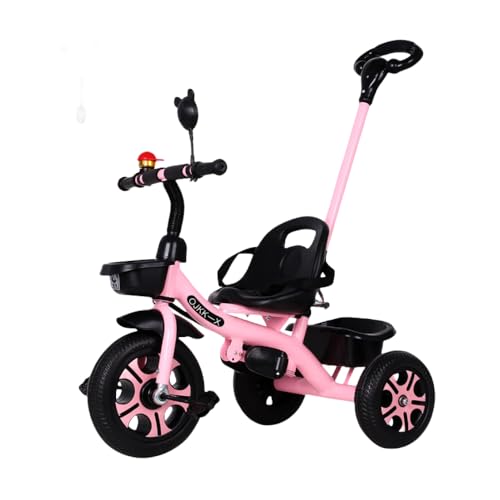KCNN 子供乗せ自転車 三輪車 キックバイク 三輪車 手押し棒付き 子供自転車 自転車 3輪 赤ちゃん おもちゃ 調節可能なシート 軽量 組み立て簡単 1 〜 6 歳のお子様向け 乗用玩具 (ピンク)