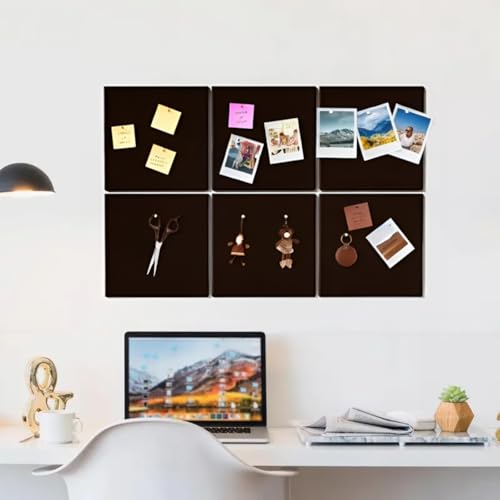 Image of Royalkart 6Pcs Rectangular Felt Bulletin Board Tiles for Wall - Brown Self-Stick Notice Board with 30 Push Pins | Pin Board for Office, Study, Home Decor, Kids Room (30x21cm)