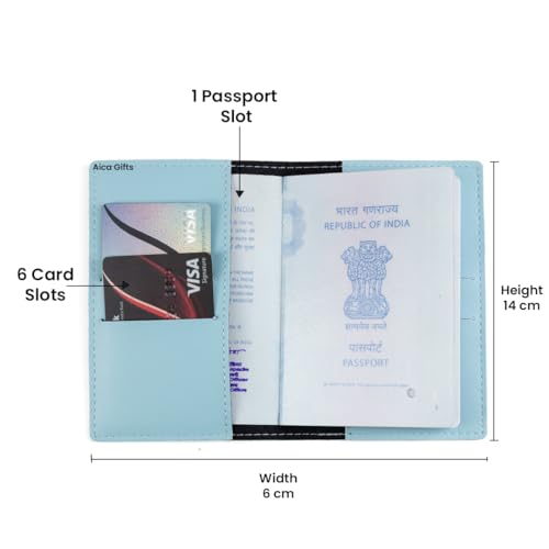Image of AICA Personalised Name & Charm Leather Passport Cover Holder for Men & Women (Babyblue) | Gifts for Woman | Gift for Man | Passport Cover for Men | Diwali Gift Hamper | Corporate Gifts for Employees