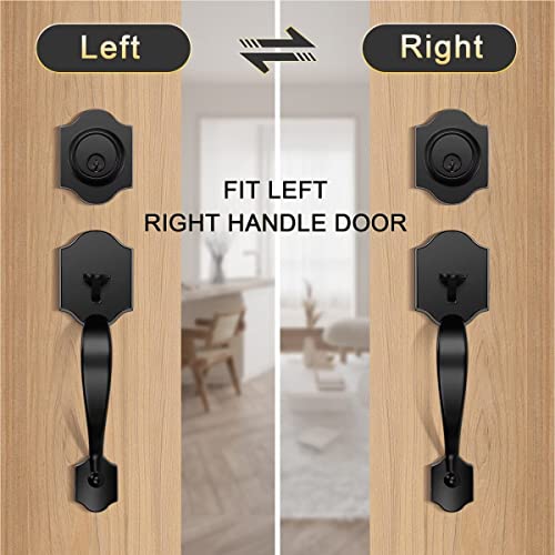 Tinewa Black Front Door Handle And Deadbolt Set, Front Door Lock Set, Entry Door Locksets With Deadbolt Single Cylinder, Reversible For Right And Left Handed #TOP4