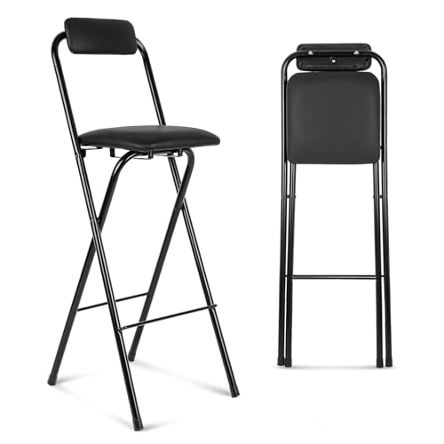 WYmaioyis Tabouret de bar pliable avec dossier - Chaise pliante rembourrée - Hauteur d'assise : 75 cm - Sans montage - Noir