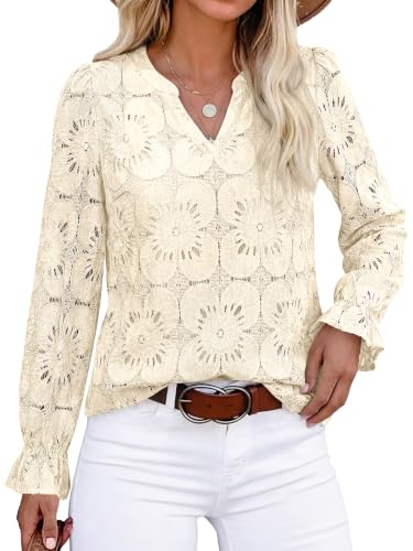 KIRUNDO Eyelet Tops for Women Lace Crochet Dressy Casual Blouses - image 1
