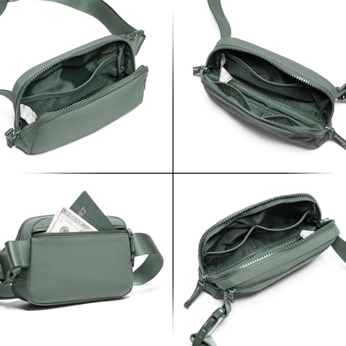 Image of Belt Bag for Women Two-Way Zipper Cross Body Fanny Pack Fashion Waist Packs Everywhere Belt Bag with Adjustable Strap Gifts for Teen Girls Women Men (Green)