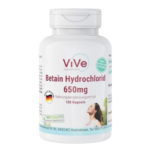 Betain Hydrochlorid 650 mg - 120 Kapseln für 1 Monat - 76% Betain- hochdosiert und vegan | Qualität aus Deutschland von ViVe Supplements