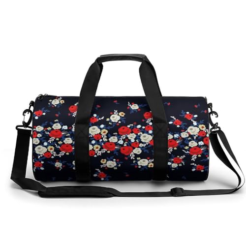Sac de sport fleur blanche et rouge sac week-end de 45cm pour voyage et randonnée