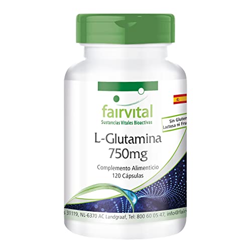 Fairvital | L-Glutamina 750mg - VEGANA - Dosis elevada - 120 Cápsulas - Calidad Alemana