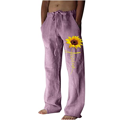 Pantalon décontracté homme coton et lin de qualité supérieure avec poche imprimée délicate