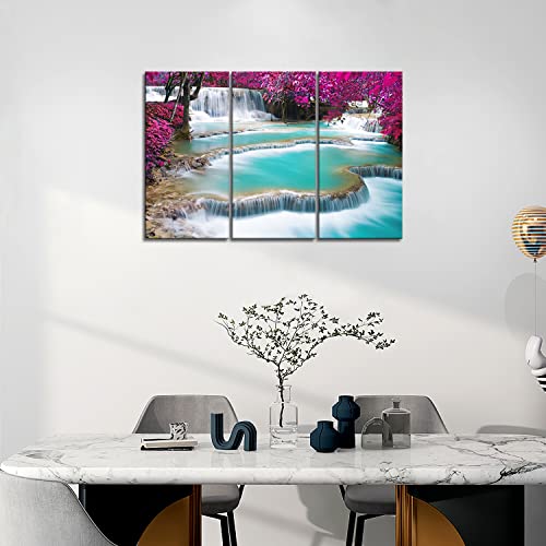 My Easy Art- Waterfall Wall Art Decor Turquoise Water Of Kuang Si Waterfall And Tropical Trees Canvas Pictures Artwork 3 Panel Nuture Landscape Painting Prints For Home Living Dining Room #TOP4